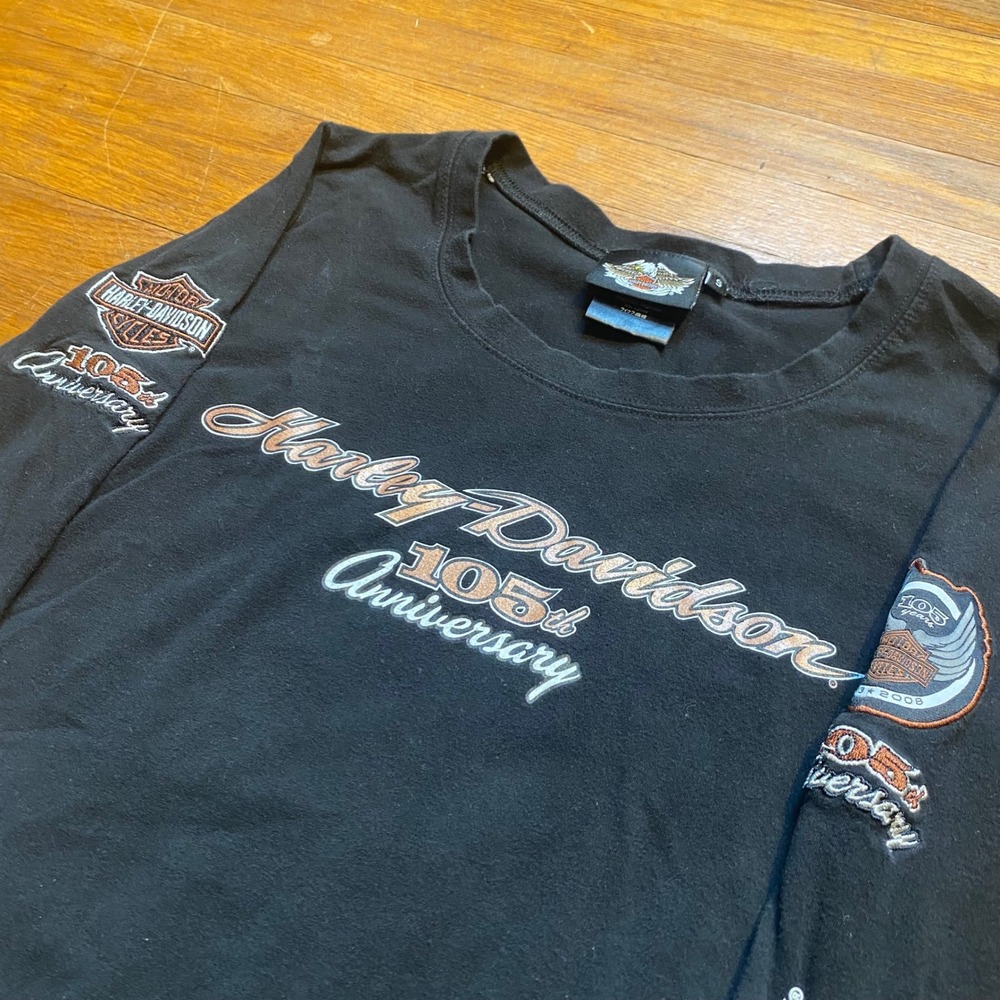 Harley Davidson 105th Anniversary Long Sleeve Graphic T-Shirt Black Womens Small - Picture 2 of 7